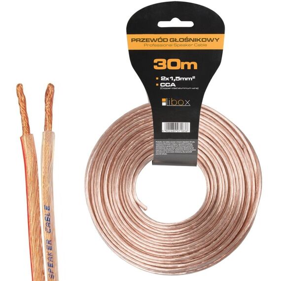 Libox Kabel głośnikowy 2x1,50mm LB0008-30 audio cable 30 m Transparent | Techbox