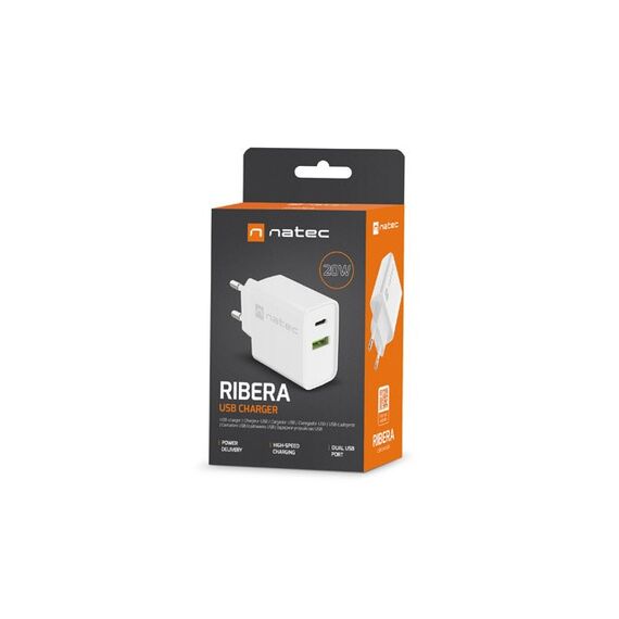 NATEC NETWORK CHARGER RIBERA USB-A+USB-C 20W PD - Travel Chargers - Smartphone Chargers - Techbox