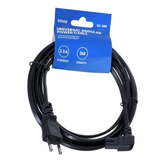 SAVIO CL-144 Power cable Black 3 m angled - Power Cables - Cables & Adapters - Techbox