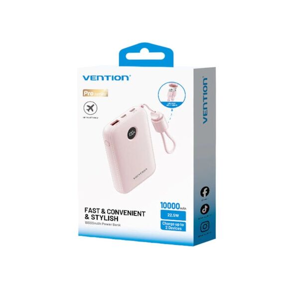 Vention 10000mAh Powerbank 2xUSB-C 1xUSB-A 22.5W, pink | Techbox