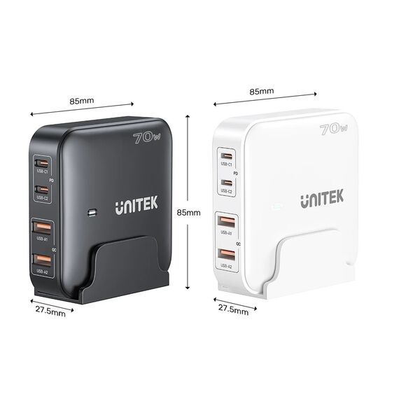GaN network charger - Unitek P1228ABK01-EU | 70W 2x USB-C 2x USB-A | Techbox