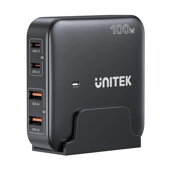 GaN network charger - Unitek P1229ABK01-EU | 100W 2x USB-C 2x USB-A | Techbox