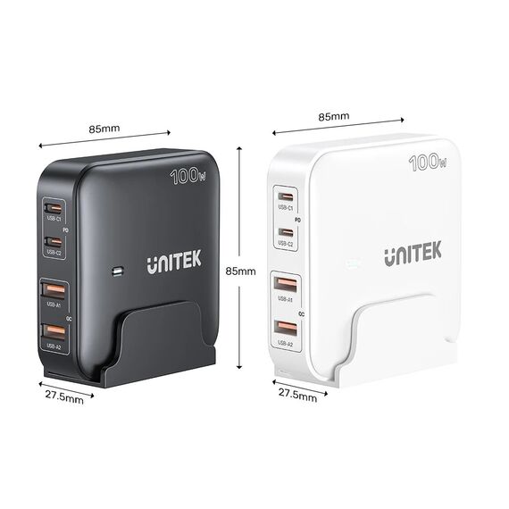GaN network charger - Unitek P1229ABK01-EU | 100W 2x USB-C 2x USB-A | Techbox