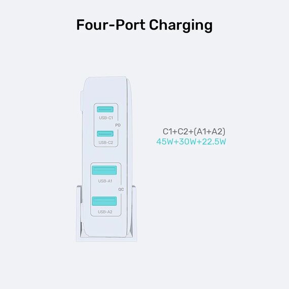 GaN network charger - Unitek P1229ABK01-EU | 100W 2x USB-C 2x USB-A | Techbox