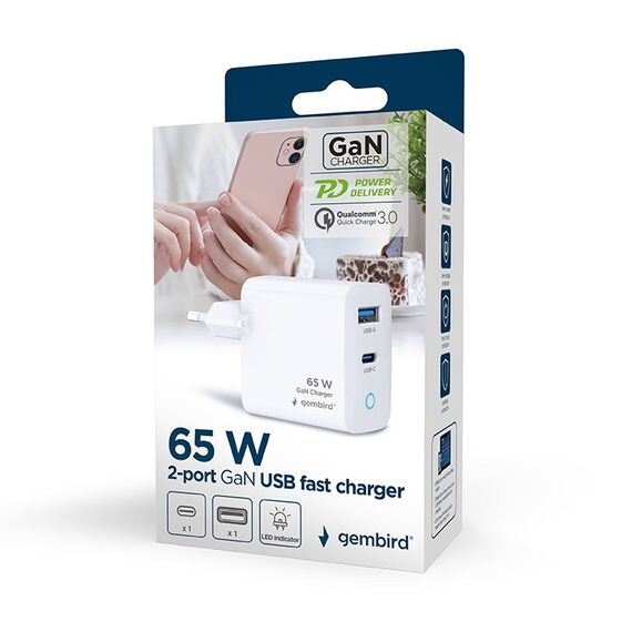 Gembird TA-UC-PDQC65L-W-01 mobile device charger Universal White AC Fast charging Indoor | Techbox