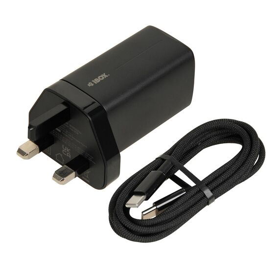 iBOX C-65 Black, GaN 65W universal charger UK plug - Travel Chargers - Smartphone Chargers - Techbox
