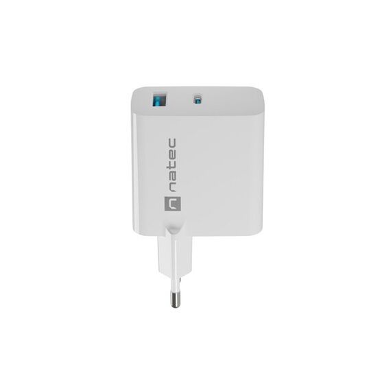 NATEC RIBERA GAN CHARGER 1x USB-A + 1x USB-C 65W WHITE - Travel Chargers - Smartphone Chargers - Techbox