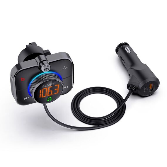 Savio TR-14 Transmiter FM z Bluetooth i ładowarką PD 87.6 - 107.9 MHz Bluetooth/USB Black | Techbox