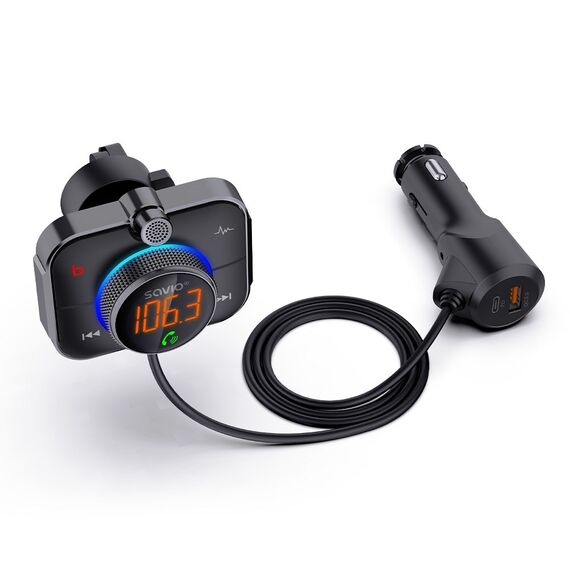 Savio TR-14 Transmiter FM z Bluetooth i ładowarką PD 87.6 - 107.9 MHz Bluetooth/USB Black | Techbox