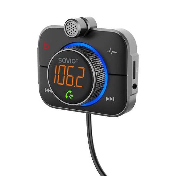 Savio TR-14 Transmiter FM z Bluetooth i ładowarką PD 87.6 - 107.9 MHz Bluetooth/USB Black | Techbox