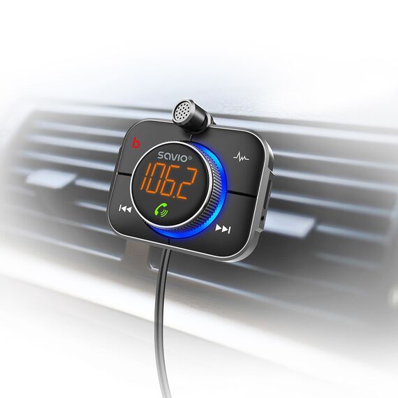 Savio TR-14 Transmiter FM z Bluetooth i ładowarką PD 87.6 - 107.9 MHz Bluetooth/USB Black | Techbox