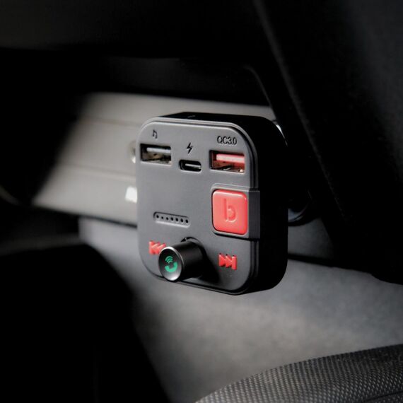SAVIO FM transmitter, Bluetooth 5.3, QC 3.0 charger, LED display, Bass Boost, TR-15, black - Car Chargers - Smartphone Chargers - Techbox