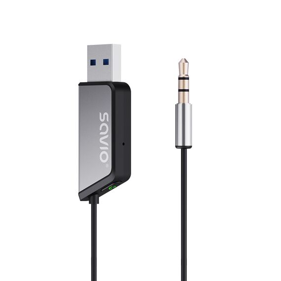 Savio TR-16 Transmitter AUX adapter with hands-free function, Bluetooth 5.3, Google Assistant/Siri | Techbox