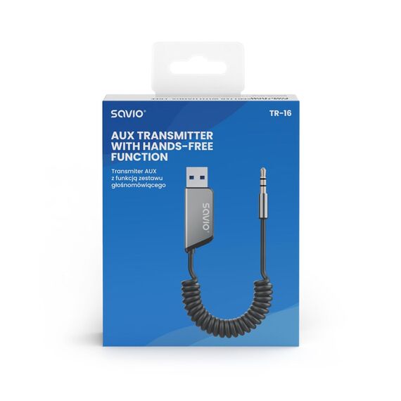 Savio TR-16 Transmitter AUX adapter with hands-free function, Bluetooth 5.3, Google Assistant/Siri | Techbox