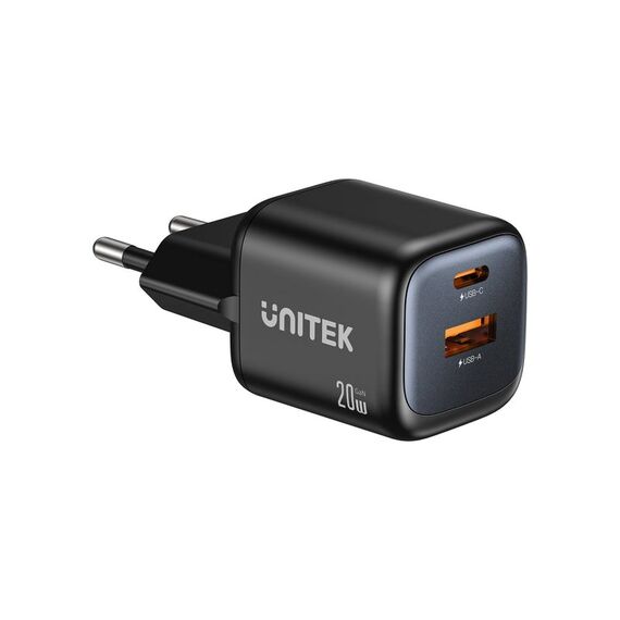 UNITEK 2x GAN 20W mains charger, black | Techbox