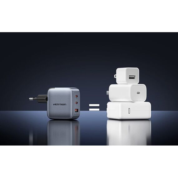 Vention 70W GaN PD Charger 1x USB-A 2x USB-C BK | Techbox