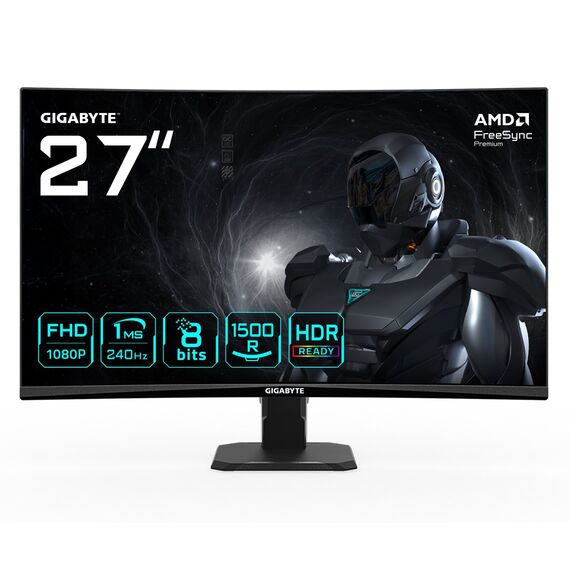 GIGABYTE GS27FC2 27" FHD Curved Gaming Monitor - 1920 x 1080, 240Hz, 1, 350 cd/m², HDR Ready, HDMI 2.0, Displayport 1.4 - Monitors - Monitors & Mounts - Techbox