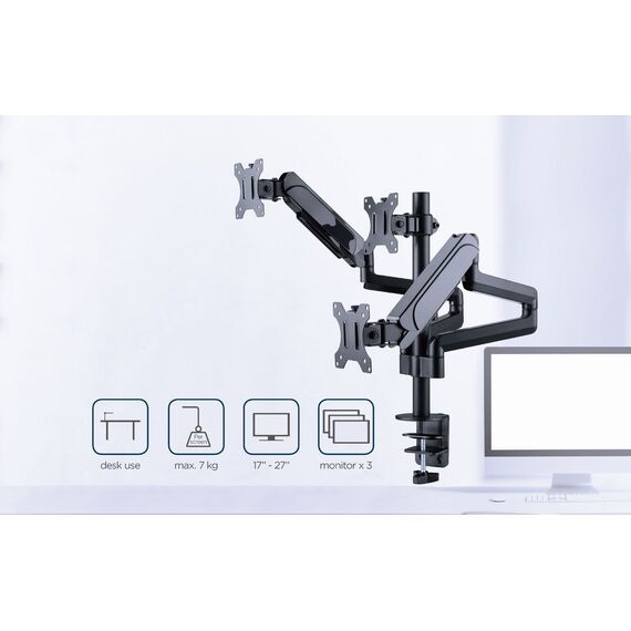 Gembird MA-DA3-01 monitor mount / stand 68.6 cm (27") Desk Black - Stands & Accessories - Monitors & Mounts - Techbox