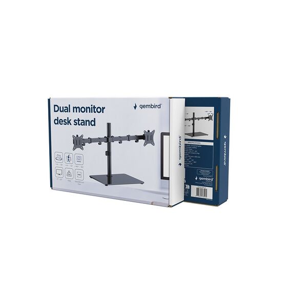 Gembird MS-D2ST-01 Dual monitor desk stand (rotate, tilt, swivel), 17”-32”, up to 9 kg, black | Techbox