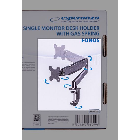 Esperanza ERW019 monitor mount / stand 68.6 cm (27") Desk Black | Techbox
