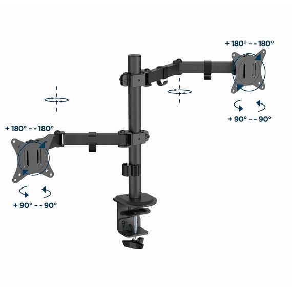 Gembird MA-D2-03 Adjustable desk mounted double monitor arm, 17”-32”, black - Stands & Accessories - Monitors & Mounts - Techbox