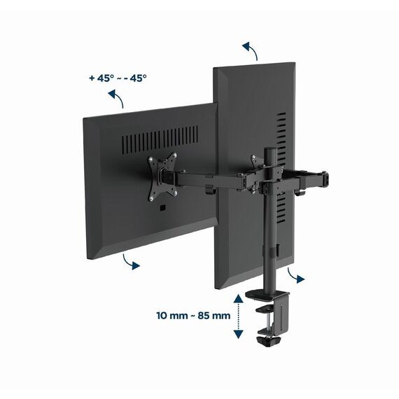 Gembird MA-D2-03 Adjustable desk mounted double monitor arm, 17”-32”, black - Stands & Accessories - Monitors & Mounts - Techbox