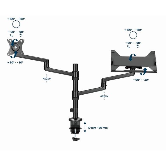 Gembird MA-DA-04 Adjustable desk mount with monitor arm and notebook tray, 17”-32”, up to 8 kg - Stands & Accessories - Monitors & Mounts - Techbox