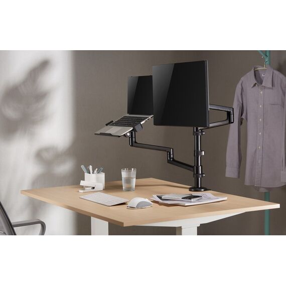 Gembird MA-DA-04 Adjustable desk mount with monitor arm and notebook tray, 17”-32”, up to 8 kg - Stands & Accessories - Monitors & Mounts - Techbox