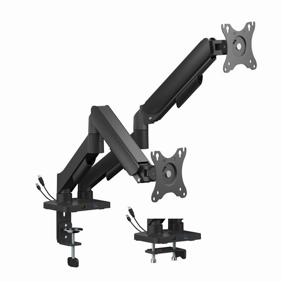 Gembird MA-DA2U-01 Adjustable desk 2-display mounting arm with USB ports, 17”-32”, black - Stands & Accessories - Monitors & Mounts - Techbox