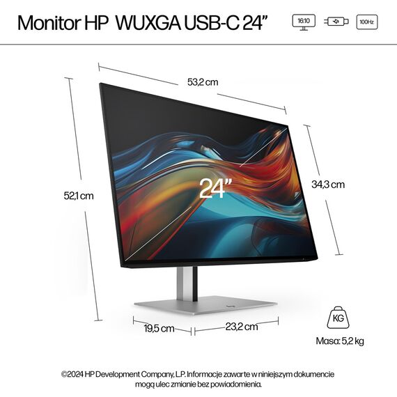 HP Series 7 Pro 24 inch WUXGA USB-C Monitor - 724pu | Techbox