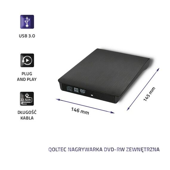 Qoltec 51857 External DVD-RW recorder |USB 3:0|Black | Techbox