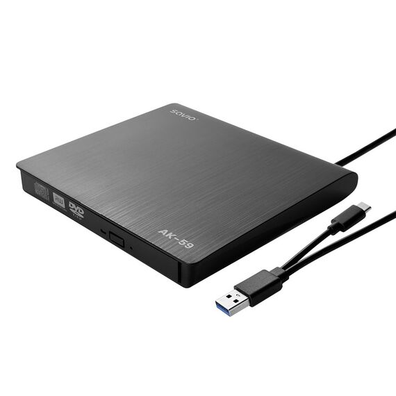 SAVIO AK-59 External slim CD/DVD Recorder R/RW - USB-C/USB-A, black | Techbox