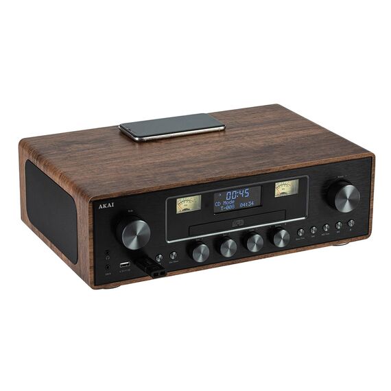 AKAI AM-100 RHAPSODY Stereo system 30W RMS, Bluetooth 5.0, DAB+/FM, CD/USB, AUX, brown black | Techbox