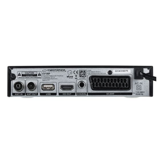 Esperanza EV106P Digital DVB-T2 H.265/HEVC tuner, Black | Techbox