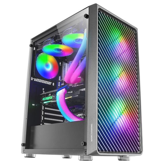 Mars Gaming MC-F Black, ATX Gaming Semitower, Full Tempered Glass Window, Metal-Mesh Front, 4x 120mm ARGB Fans - Computer Cases - PC Cases & Accessories - Techbox