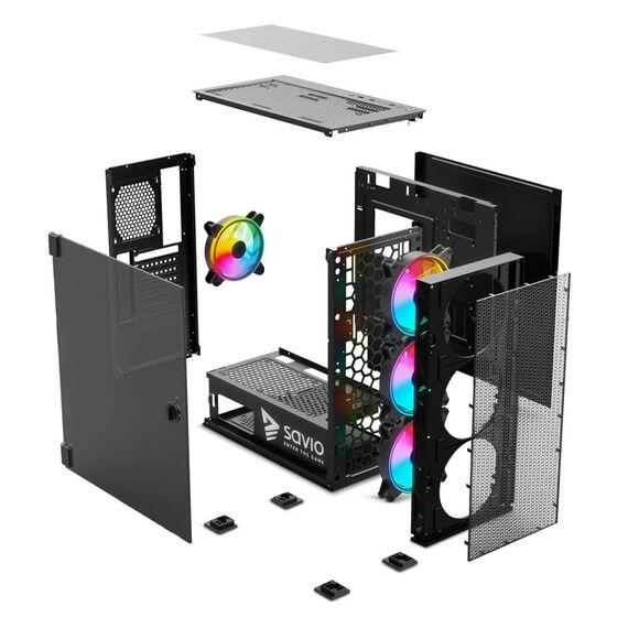 SAVIO PC Case Raptor X1 ARGB Glass/Mesh Black - Computer Cases - PC Cases & Accessories - Techbox