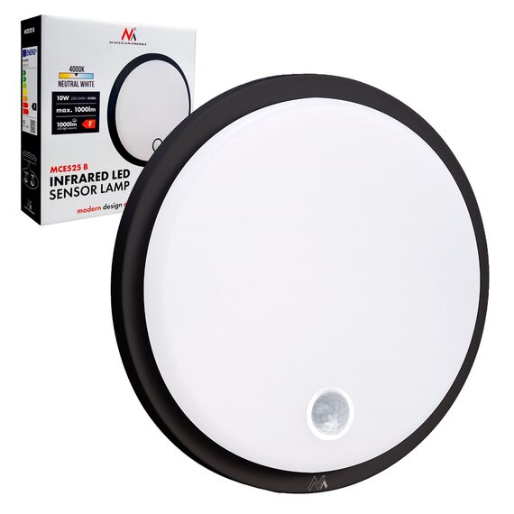 Maclean LED lamp with motion sensor, PIR sensor, black, 10W, IP65, 1000lm, neutral color, MCE525 B | Techbox