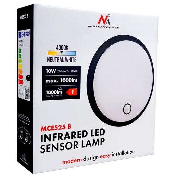 Maclean LED lamp with motion sensor, PIR sensor, black, 10W, IP65, 1000lm, neutral color, MCE525 B | Techbox