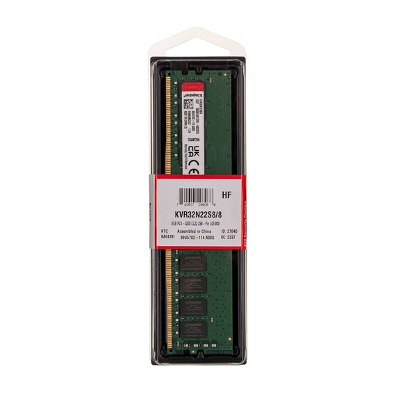 Kingston Technology ValueRAM KVR32N22S8/8 memory module 8 GB 1 x 8 GB DDR4 3200 MHz - DIMM (Desktop) - RAM - Techbox