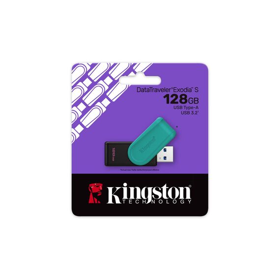 Kingston Technology DataTraveler 128GB Portable USB 3.2 Gen 1 Exodia S (Black/Turquoise) | Techbox