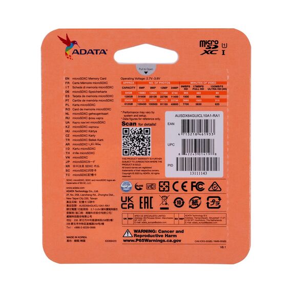 ADATA 64GB, microSDHC, Class 10 UHS-I | Techbox