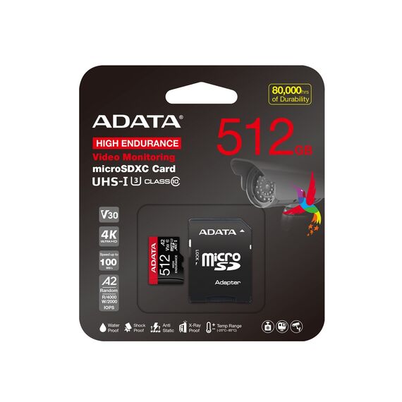 ADATA High Endurance 512 GB MicroSDXC UHS-I Class 10 - Memory Cards - Smartphones - Techbox