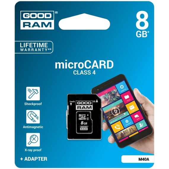Goodram M40A memory card 8 GB MicroSDHC Class 4 UHS-I - Memory Cards - Smartphones - Techbox