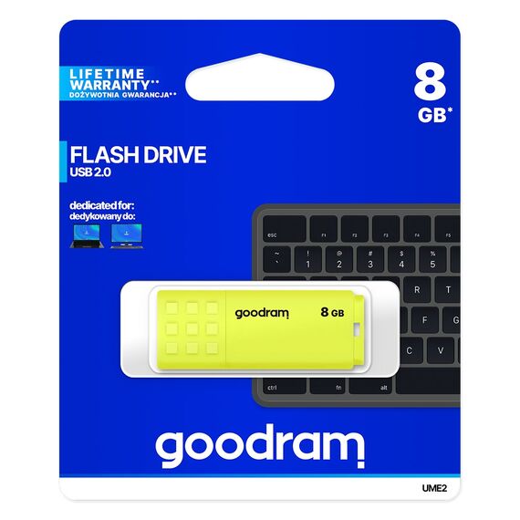 Goodram UME2 USB flash drive 8 GB USB Type-A 2.0 Yellow - USB Sticks - Peripherals - Techbox
