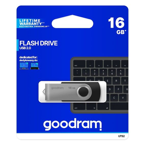 Goodram UTS2 USB flash drive 16 GB USB Type-A 2.0 Black,Silver - USB Sticks - Peripherals - Techbox