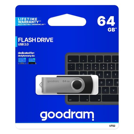 Goodram UTS2 USB flash drive 64 GB USB Type-A 2.0 Black,Silver - USB Sticks - Peripherals - Techbox
