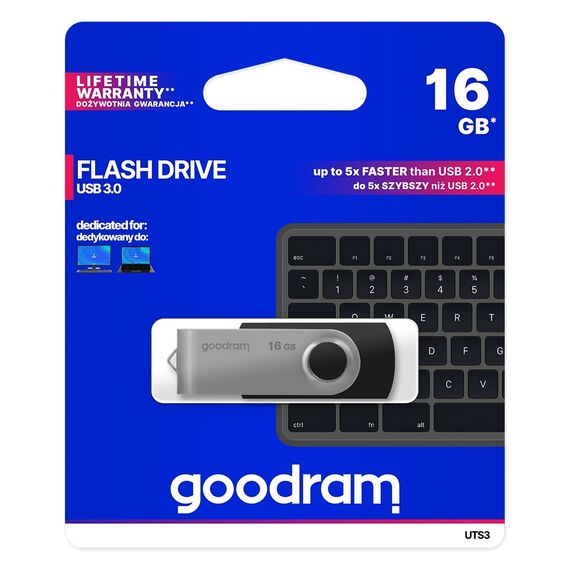 Goodram UTS3 USB flash drive 16 GB USB Type-A 3.2 Gen 1 (3.1 Gen 1) Black - USB Sticks - Peripherals - Techbox