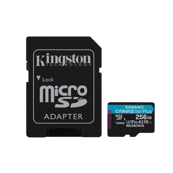 Kingston Technology 256GB microSDXC Canvas Go Plus Gen4 200MB/s A2 U3 V30 Card + Adapter - Memory Cards - Smartphones - Techbox