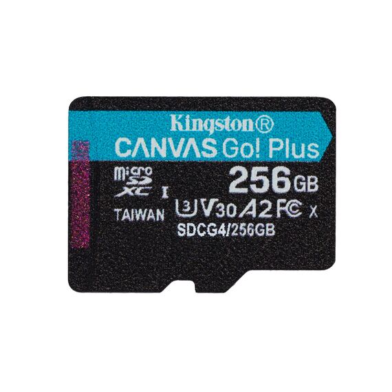 Kingston Technology 256GB microSDXC Canvas Go Plus Gen4 200MB/s A2 U3 V30 Card + Adapter - Memory Cards - Smartphones - Techbox