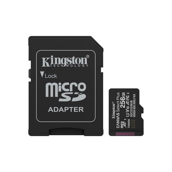 Kingston Technology 256GB microSDXC Canvas Select Plus Gen3 150MB/s A1 Card + Adapter - Memory Cards - Smartphones - Techbox